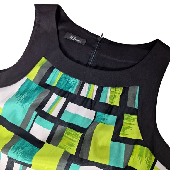 AGB Sheath Dress Womens Size 16 Black Green White Abstract - Picture 1 of 6